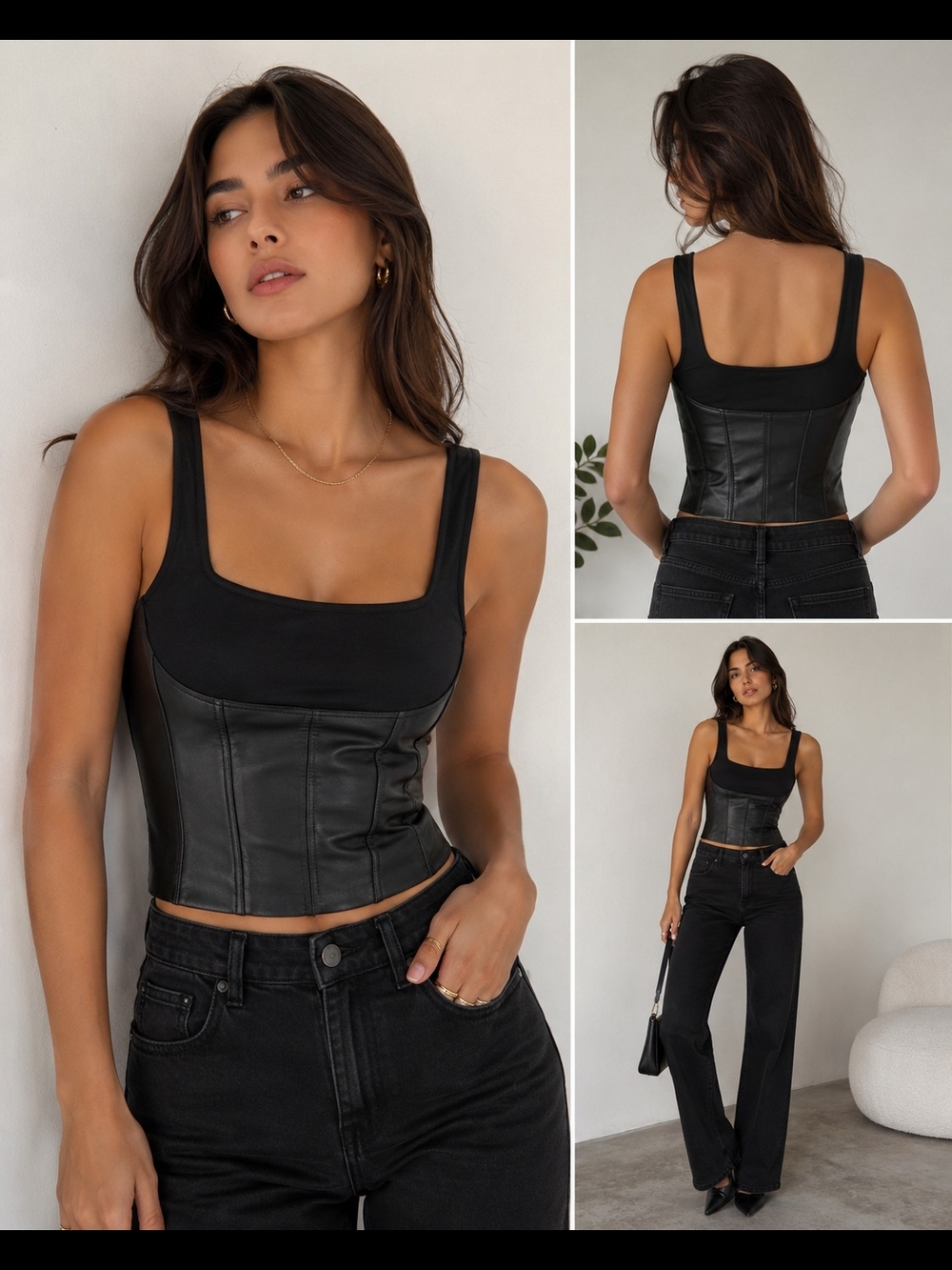 Maeve‎ Anthropologie Faux Leather Corset Tank Top Black Size Large